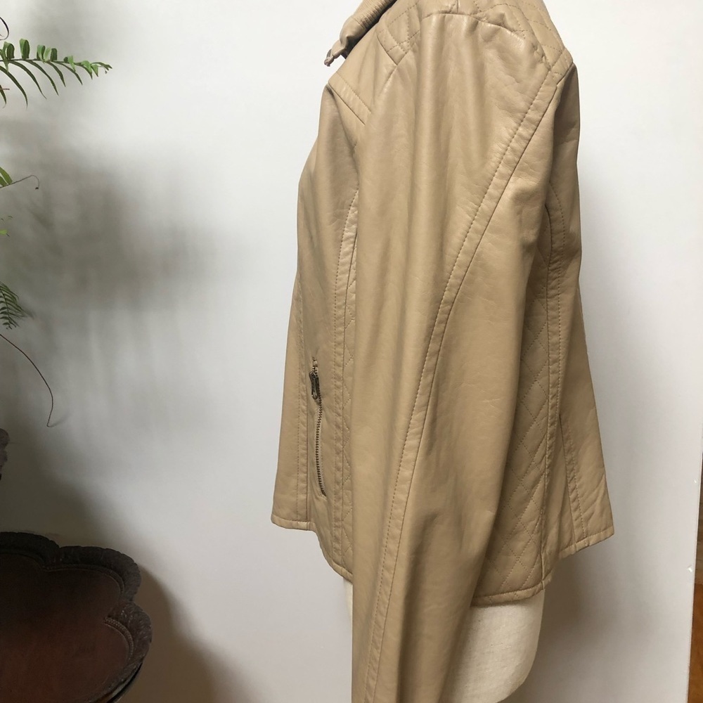 𝅺GEORGE Faux Leather Biker Jacket Beige Tan Size‎ L 12-14 - Picture 4 of 10